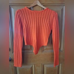 Almost Famous Vibrant V Front Orange Knit Top Sz Medium